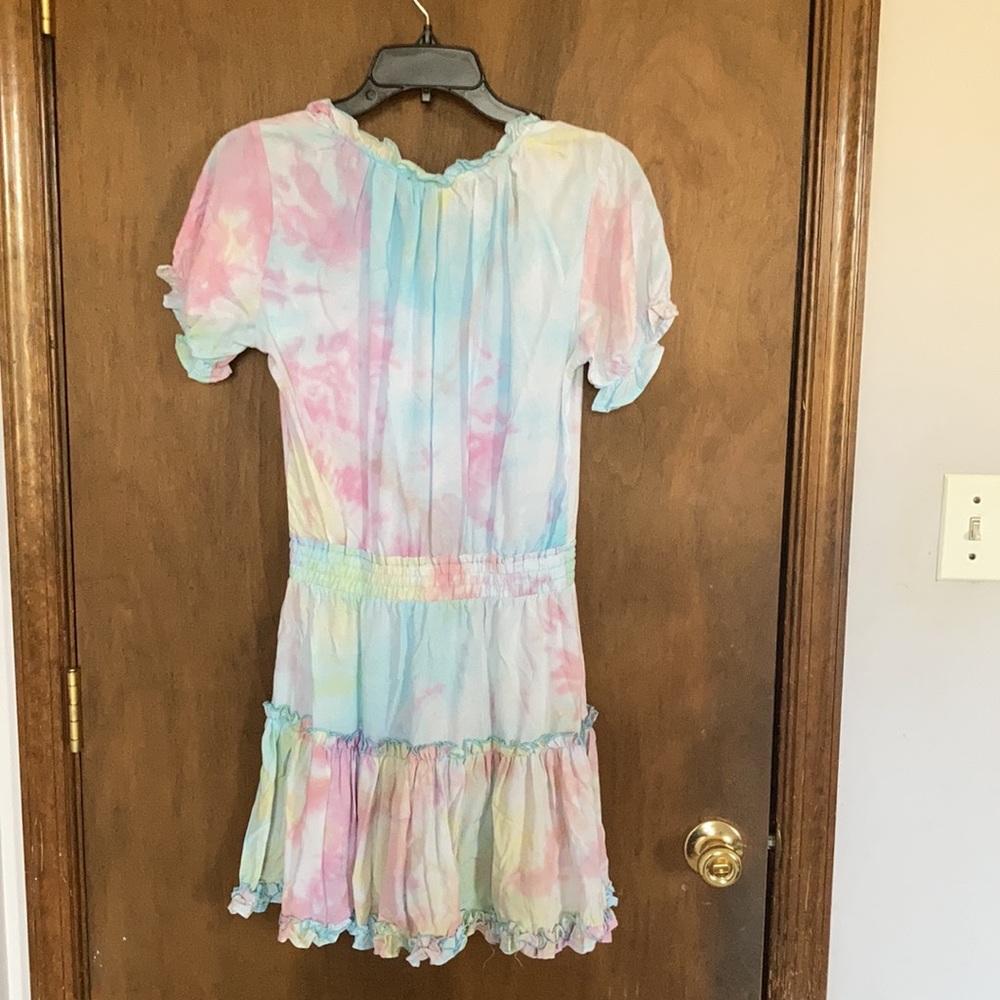 Rue 21 XS jrs dress puff sleeve pastel tie dye w tassel tie boho casual - Picture 11 of 14